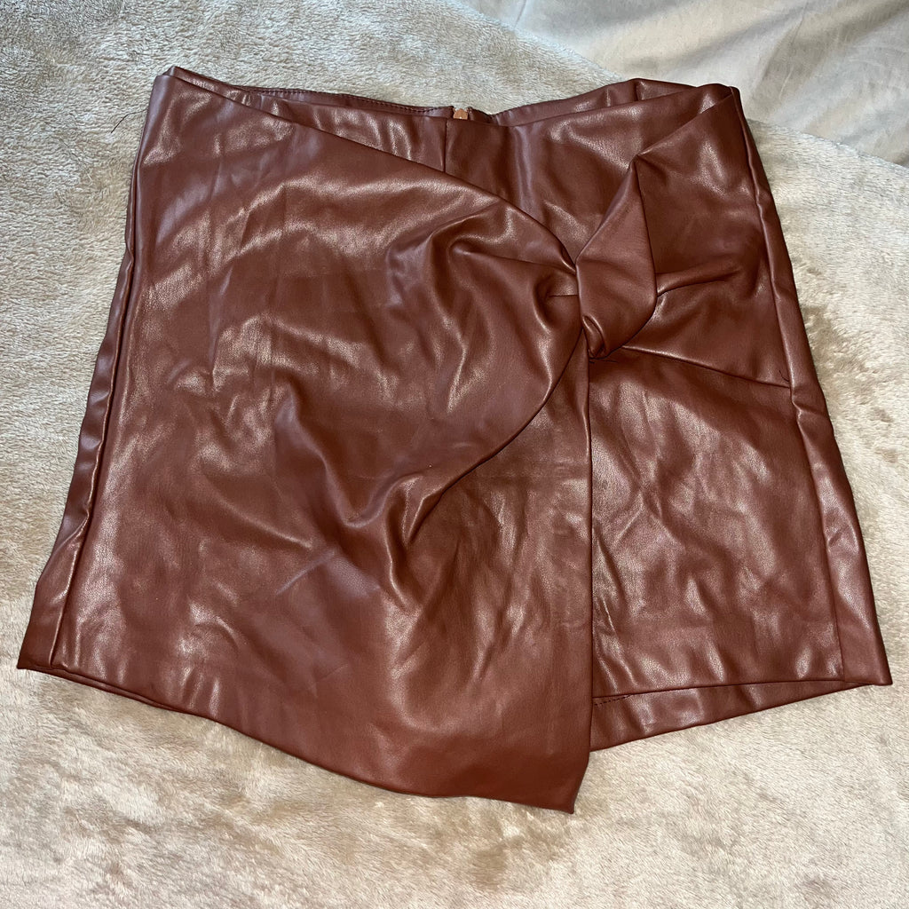 Brown PU Skort - Size Small